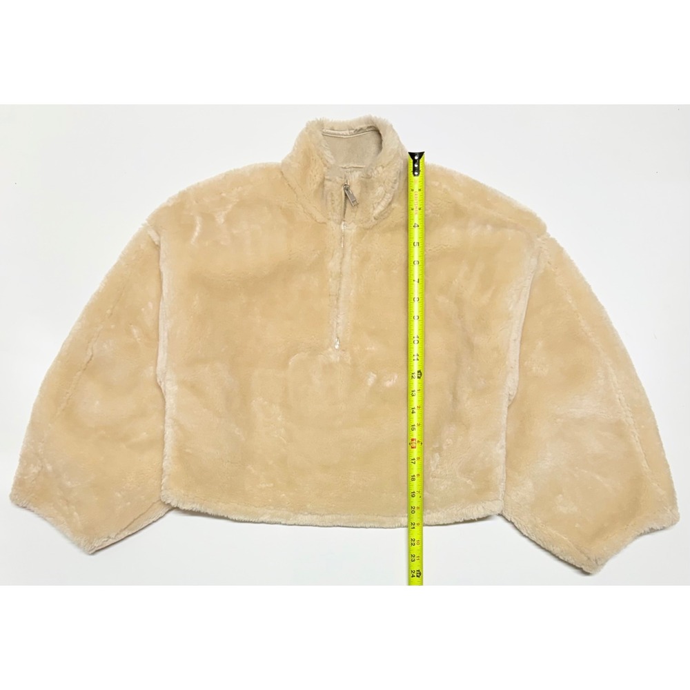 FRAME Taupe Faux Fur Quarter Zip Pullover Sweatshirt LWOT0842 XS